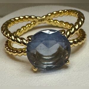 Bomb Party RBP2307 Cross My Heart Blue Purple Tanzanite Yellow 18K Gold Ring 8